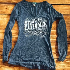 Medium Blue long sleeve "Beware of the Untamed" graphic tee Used #321 thumbnail 1