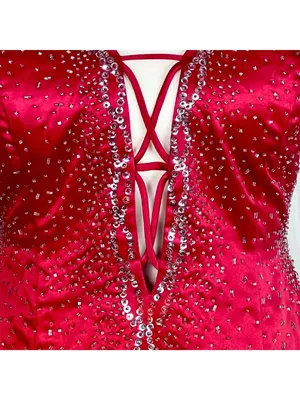 Dave & Johnny VTG Red A-Line Satin Corset Beaded Gown 9/10 Strappy Prom Vampire thumbnail 4