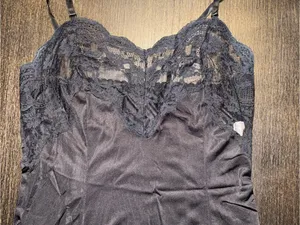 Vintage 1900s Wonder Maid Black Lace Full Slip Union Made Nylon thumbnail 5
