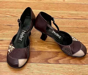Medici Patchwork Leather Mary Jane Heels Ostrich Snakeskin Leopard Print Size 7 thumbnail 1