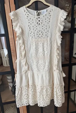 MISA eyelet embroidered mini dress ruffle flutter sleeves cotton marieta thumbnail 1