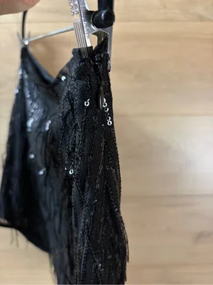 Avec Les Filles Black Sequin Fringe Mini Skirt Large thumbnail 5