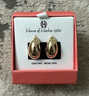 House of Harlow 1960 Shiny Gold Teardrop Earrings 14k Gold Plated Nickel Free thumbnail 1