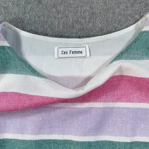 Ces Femme Striped Short Sleeve Dress Women's Large Belted Round Pink Green Purpl thumbnail 5