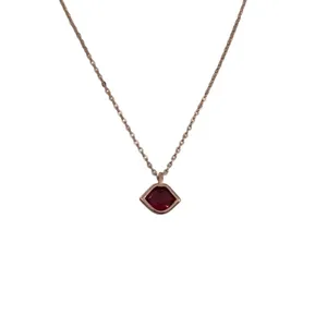 Rose Gold Red Crystal Pendant Necklace Dainty Minimalist Jewelry thumbnail 3
