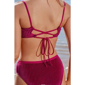 Cupshe Small Keyhole Bikini Swim Top Hi-Cut Bottoms Velvet Adjustable Straps thumbnail 4