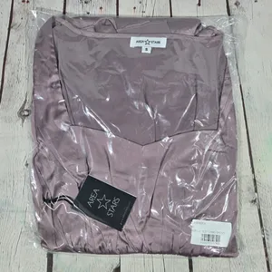 AREA‎ STARS Lavender Satin Ruffle Slit Long Dress Square Neck Long Sleeve S thumbnail 10