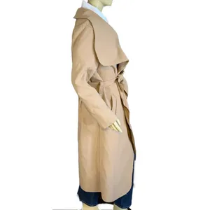 Parisian Camel Color Faux Wool Waterfall Shawl Open-Front Trench Jacket (M) thumbnail 4