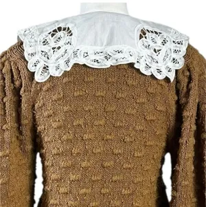 Anthropologie Cottage Balloon Sleeve Battenberg Lace Collared Cardigan Sweater L thumbnail 8