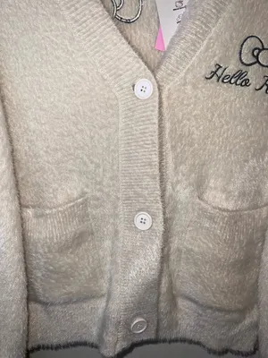 Hello‎ Kitty Bow Sleeve Fuzzy Cardigan Cream Sanrio S/M NWT thumbnail 5