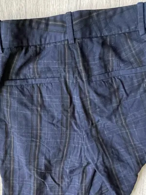 Vince Navy Plaid Wide-Leg Trousers thumbnail 3