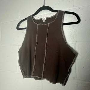 Garage Brown Ribbed Lettuce Hem Cropped Tank Top TG‎ XL thumbnail 2