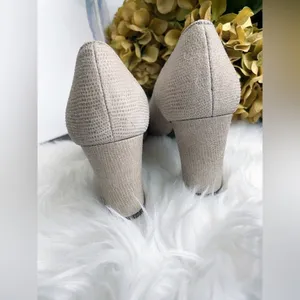 Stuart Weitzman Casual Beige Textured Block Heel Pumps Pointed Toe Women's Shoes thumbnail 5