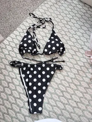 Black and white polka dot swim suit thumbnail 2