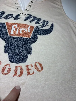 Women’s Cream Graphic Henley Tank Shirt - 'Not My First Rodeo' thumbnail 3