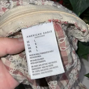 American Eagle Gray & Red Checkered Cropped Spaghetti Strap Tank Top L thumbnail 12
