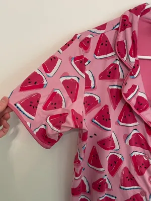 MUNKI MUNKI Pink White Blue Watermelon Fruit Print Short Sleeve Pajama SHIRT PJs thumbnail 6