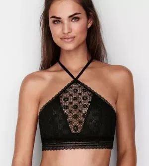 Victoria’s Secret Black High Neck Floral Lace Bralette Bra Size Small thumbnail 1