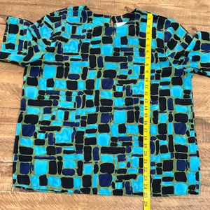 Vintage Kathy Che Geometric Print Top Blue Size L thumbnail 6