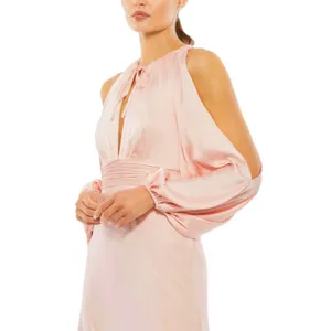 Mac Duggal Ieena 70184 Salmon Cold Shoulder Bishop Sleeve‎ Charmeuse Gown Sz 6 thumbnail 3