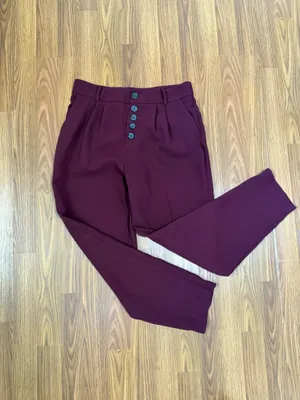Anthropologie Sasha Button-Fly High Rise Tapered Burgundy Career Chic Trouser 2 thumbnail 4
