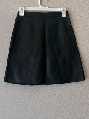 Zara Black Faux Leather A-Line Mini Skirt thumbnail 3