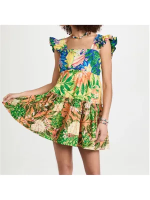 FARM Rio Caipirinha Mini Dress Tropical Fruit Flutter Sleeve Size Large thumbnail 3