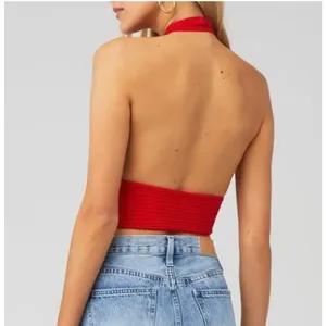 NWT Callahan Knitwear Mimi Ribbed Cropped Halter Tank Top in Red‎ thumbnail 8