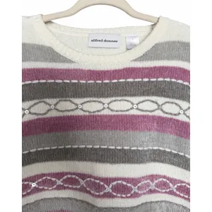 Alfred Dunner Acrylic Striped‎ Pullover Sweater Pink Women's Size Large thumbnail 3