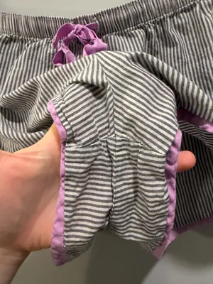Victoria’s Secret Striped Embroidered Detail Long Sleeve Oversized Pajama Top and Shorts Set Grey and Purple thumbnail 10