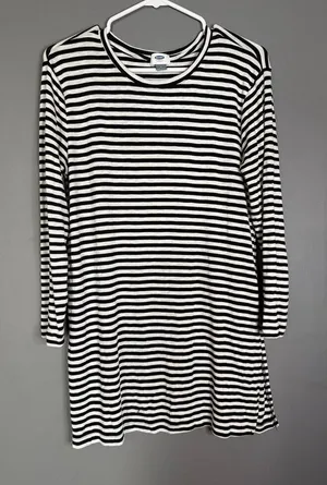 Old Navy Black And White Striped Long Sleeve Tunic Dress Shirt Medium thumbnail 1