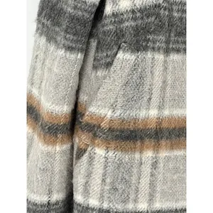 LOFT Womens Large Plaid Wool Blend Coat Stand Collar Full Zip Jacket Gray Brown thumbnail 5