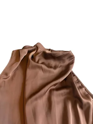 Pretty Garden Brown Sleeveless Satin Dress Midi Length High Neck Size Medium NWT thumbnail 3