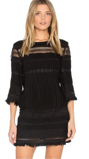 ELLIATT "Memory" Black Embroidered Fringe Dress‎ Size S thumbnail 1