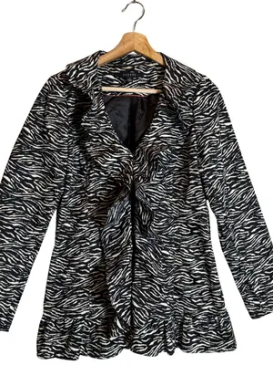 Sandro Studio Zebra Print Ruffle Jacket Women's Small Black White Designer Fun thumbnail 3