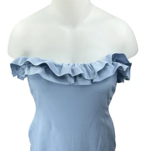 ASOS Women's Blue Ruffle Sleeveless Strapless Mini Sheath Tube Tank Dress Sz 14 thumbnail 3