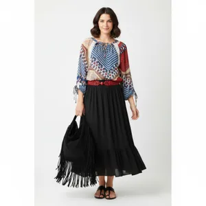Anthropologie Multi Print Boho Peasant 3/4 Length Sleeve Top By Fig & Flower L thumbnail 6