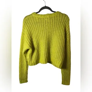 American Eagle Chunky Open Knit Cropped Sweater XS‎ Chartreuse Lime Green thumbnail 4