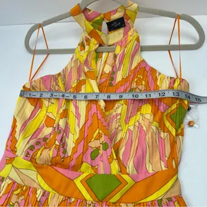 Milk & Honey Brightly Colored Geometric‎ Pattern Pleated Halter Dress Small NEW thumbnail 6