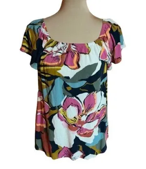 MB Bright Tropical Flowers Blouse Size M thumbnail 1