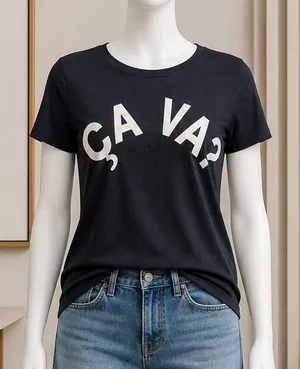 Whistles Womens T-Shirt Ca Va Graphic French Slogan Black Small thumbnail 1