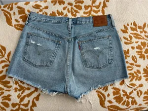 Levi's 501 Blue Distressed Jean Shorts with Frayed Hem thumbnail 3