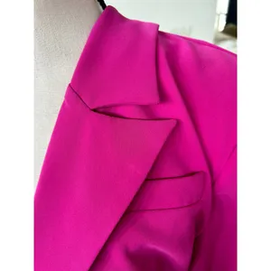 NWT NBD Elisha "Fuchsia" Hot Pink Feather Trim Rhinestone Button Blazer Glam thumbnail 8