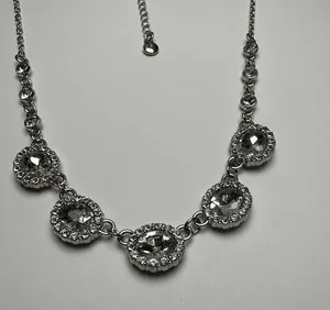 Roman Clear Rhinestone Silver Tone Necklace Signed RMN Adjustable Length thumbnail 2