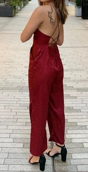 Red Criss-Cross Cheetah Print Jumpsuit thumbnail 1