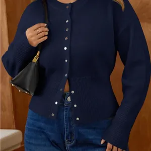 Navy Button-Front Ribbed Cardigan thumbnail 5