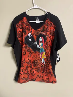 Nightmare Before Christmas Cherokee Scrubs Tooniforms V Neck Top Size XL New thumbnail 1