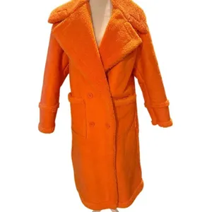 Azalea Wang Coat Womens Size S Orange Sherpa Lined Long Double Breasted thumbnail 2
