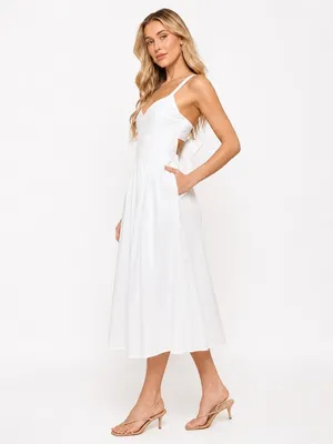 NEW Lulus Strolling Sicily White Pleated Backless Midi Dress With Pockets Sz XL thumbnail 3
