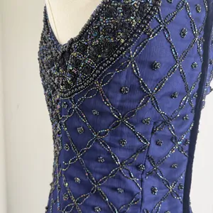 Laurence Kazar Beaded Gown Women’s Small Navy Silk Mermaid Vibes thumbnail 10